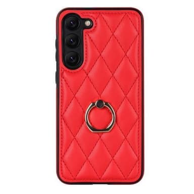 Samsung Galaxy S23 Rhombus Grid Mönster Skal FingerRing - Röd