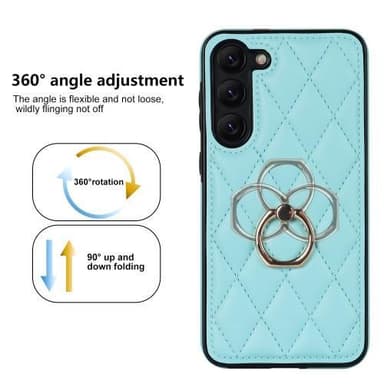 Samsung Galaxy S23 Rhombus Grid Mönster Skal FingerRing - Sky Blue