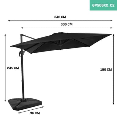 VONROC Parasoll Pisogne 300x300cm –  Premium parasoll - Antracit / Svart |Inkl. 4st Parasollplattor