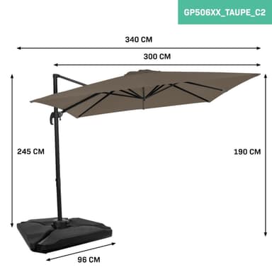 VONROC Parasoll Pisogne 300x300cm –  Premium parasoll - Taupe |Inkl. 4st Parasollplattor