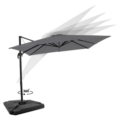 VONROC Parasoll Pisogne 300x300cm –  Premium parasoll - Grå |Inkl. 4st Parasollplattor