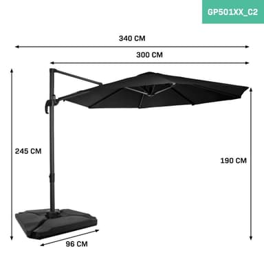 VONROC Parasoll Bardolino 300cm – Premium parasoll -  Antracit/Svart |Inkl. 4st Parasollplattor