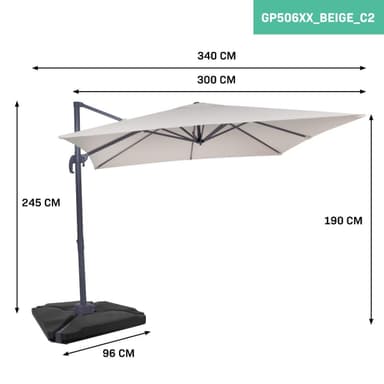 VONROC Parasoll Pisogne 300x300cm –  Premium parasoll - Beige |Inkl. 4st Parasollplattor