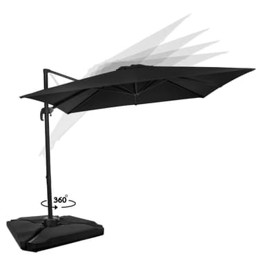 VONROC Parasoll Pisogne 300x300cm –  Premium parasoll - Antracit / Svart |Inkl. 4st Parasollplattor