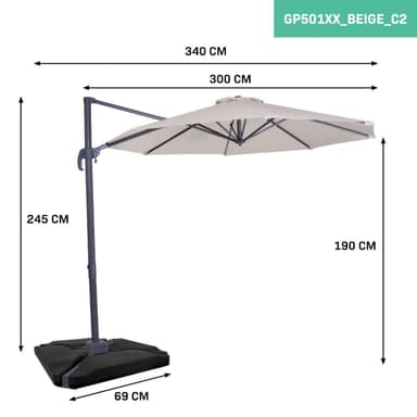 VONROC Parasoll Bardolino 300cm – Premium parasoll -  Beige |Inkl. 4st Parasollplattor