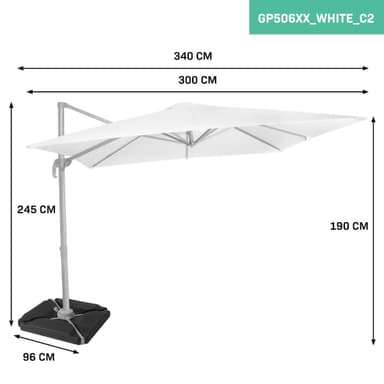 VONROC Parasoll Pisogne 300x300cm –  Premium parasoll - Vit |Inkl. 4st Parasollplattor