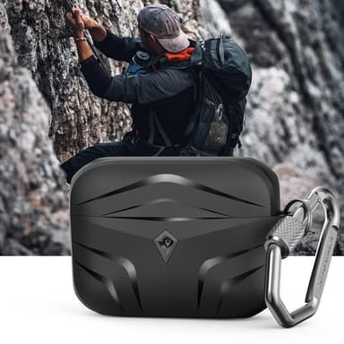 SKALO AirPods Pro 2 Shockproof Armor TPU Fodral med Karbinhake - Svart