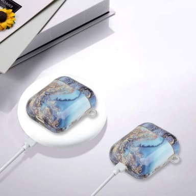 SKALO AirPods 1/2 Marmor TPU Fodral med Karbinhake - Motiv 3