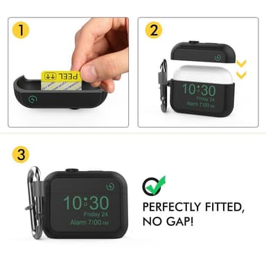 SKALO AirPods Pro 2 Digital Clock Fodral med Karbinhake - Svart