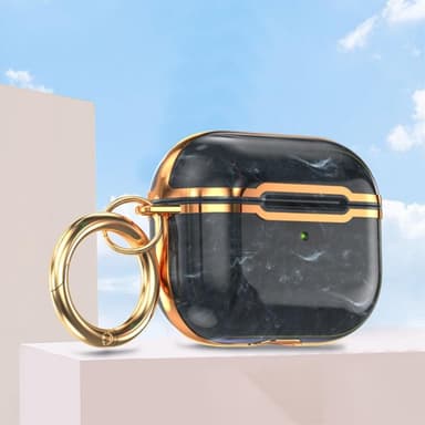 SKALO AirPods Pro 2 Guldkant Marmor TPU Fodral med Nyckelring - Motiv 3