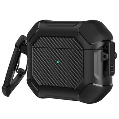 SKALO AirPods 3 Carbon Fiber TPU Fodral med Karbinhake - Svart