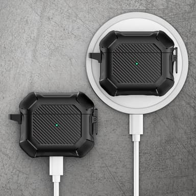 SKALO AirPods 3 Carbon Fiber TPU Fodral med Karbinhake - Svart