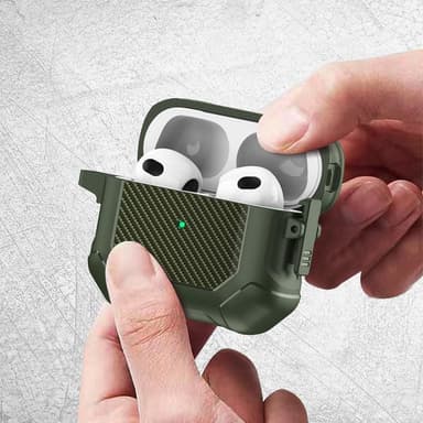 SKALO AirPods 3 Carbon Fiber TPU Fodral med Karbinhake - Svart
