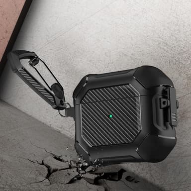 SKALO AirPods 3 Carbon Fiber TPU Fodral med Karbinhake - Svart