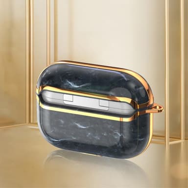 SKALO AirPods Pro 2 Guldkant Marmor TPU Fodral med Nyckelring - Motiv 3