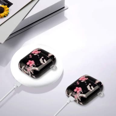 SKALO AirPods 1/2 Blommigt TPU Fodral med Karbinhake - Motiv 2