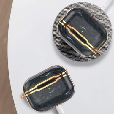 SKALO AirPods Pro 2 Guldkant Marmor TPU Fodral med Nyckelring - Motiv 3