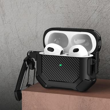 SKALO AirPods 3 Carbon Fiber TPU Fodral med Karbinhake - Svart