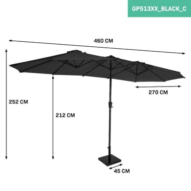 VONROC Parasoll Iseo 460x270cm –  Premium parasoll - Antracit/Svart |Inkl. 26kg fot