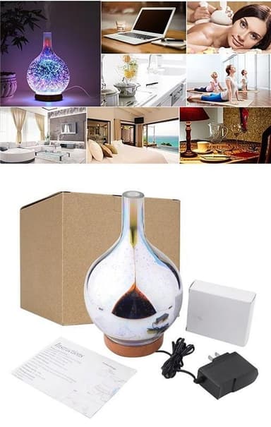 Roterande Diffusor/Luftfuktare i 3D Glas / Trä, Reflekterande