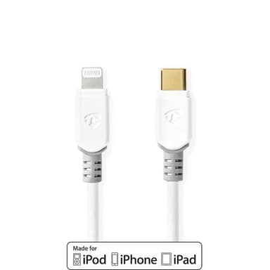 Nedis Lightning Kabel | USB 2.0 | Apple Lightning, 8-stifts | USB-C™ Hane | 480 Mbps | Guldplaterad | 1.00 m | Rund | PVC | Vit | Låda