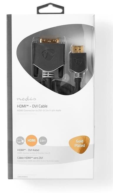 HDMI - DVI-kabel | HDMIT-kontaktdon - DVI-D 24+1-stift, hane | 2.0 m | Antracit