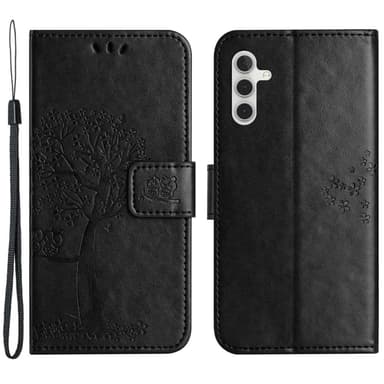SKALO Samsung A14 4G/5G Owl Tree Plånboksfodral - Svart