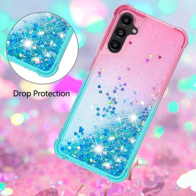 SKALO Samsung A14 5G Kvicksand Glitter Hjärtan TPU-skal - Rosa-Turkos