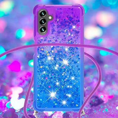 SKALO Samsung A34 5G Kvicksand Glitter Mobilhalsband - Lila-Blå