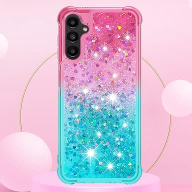 SKALO Samsung A14 5G Kvicksand Glitter Hjärtan TPU-skal - Rosa-Turkos