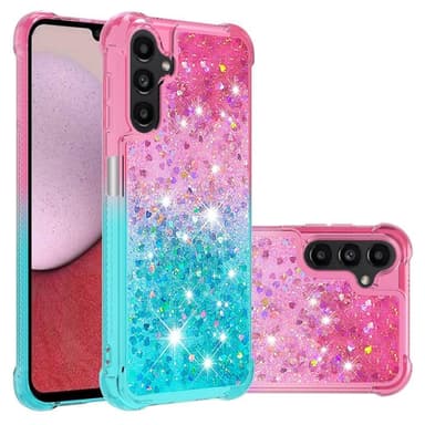SKALO Samsung A14 5G Kvicksand Glitter Hjärtan TPU-skal - Rosa-Turkos