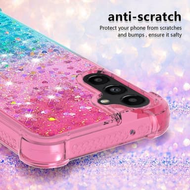 SKALO Samsung A14 5G Kvicksand Glitter Hjärtan TPU-skal - Rosa-Turkos