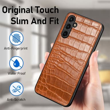 SKALO Samsung A14 4G/5G Krokodil PU-Läder Hybrid Skal - Brun