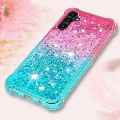 SKALO Samsung A14 5G Kvicksand Glitter Hjärtan TPU-skal - Rosa-Turkos