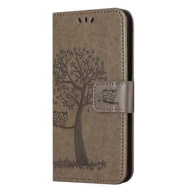 SKALO Samsung A14 4G/5G Owl Tree Plånboksfodral - Grå