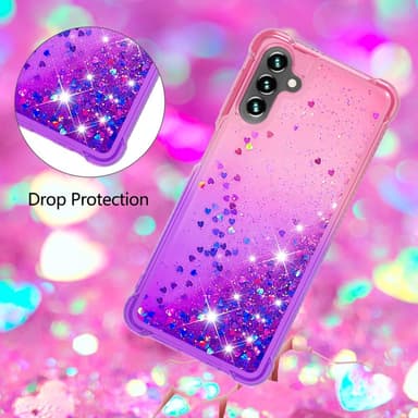 SKALO Samsung A54 5G Kvicksand Glitter Hjärtan TPU-skal - Rosa-Lila