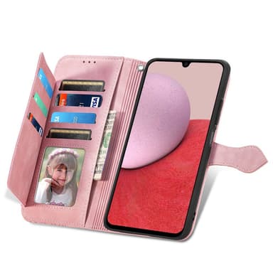 SKALO Samsung A14 4G/5G Big Wallet Flower Plånboksfodral - Rosa