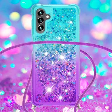 SKALO Samsung A54 5G Kvicksand Glitter Mobilhalsband - Turkos-Lila