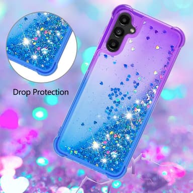 SKALO Samsung A14 5G Kvicksand Glitter Hjärtan TPU-skal - Lila-Blå