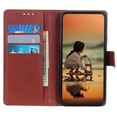 SKALO Samsung A14 4G/5G Litchi Plånboksfodral - Brun