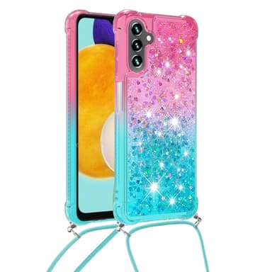 SKALO Samsung A34 5G Kvicksand Glitter Mobilhalsband - Rosa-Turkos