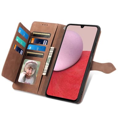 SKALO Samsung A14 4G/5G Big Wallet Flower Plånboksfodral - Brun