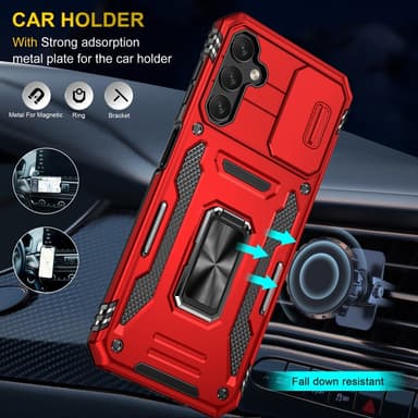 SKALO Samsung A14 4G/5G Armor Hybrid Metallring Kameraslider - Röd
