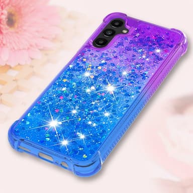 SKALO Samsung A14 5G Kvicksand Glitter Hjärtan TPU-skal - Lila-Blå