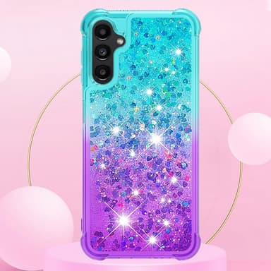 SKALO Samsung A14 5G Kvicksand Glitter Hjärtan TPU-skal - Turkos-Lila