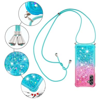 SKALO Samsung A34 5G Kvicksand Glitter Mobilhalsband - Rosa-Turkos