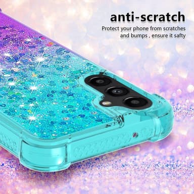SKALO Samsung A14 5G Kvicksand Glitter Hjärtan TPU-skal - Turkos-Lila