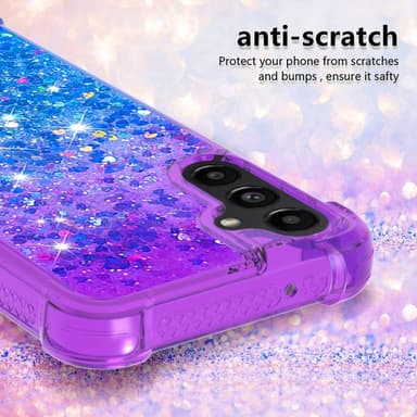 SKALO Samsung A14 5G Kvicksand Glitter Hjärtan TPU-skal - Lila-Blå