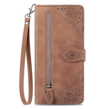 SKALO Samsung A14 4G/5G Big Wallet Flower Plånboksfodral - Brun