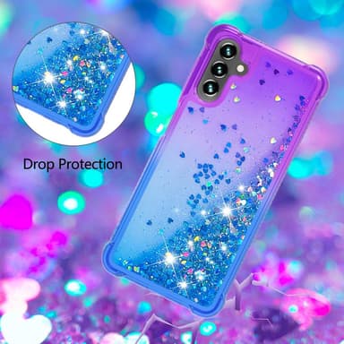 SKALO Samsung A54 5G Kvicksand Glitter Hjärtan TPU-skal - Lila-Blå